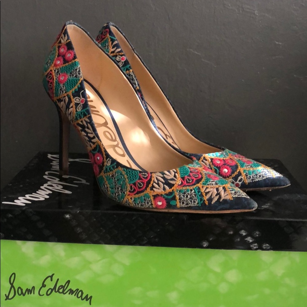 San Edelman Hazel Indigo Multicolored Embroidered